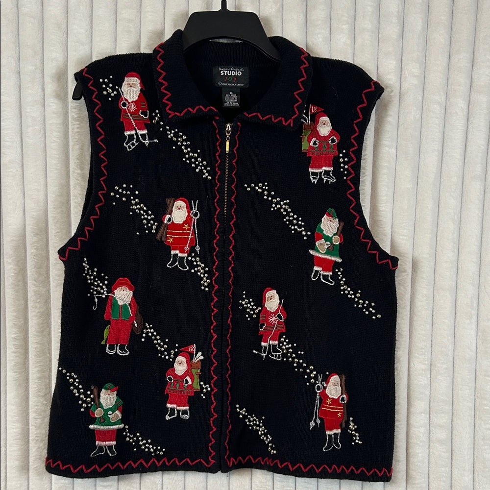 Designers Originals Christmas black Sweater Vest embroidered sports Santa XL